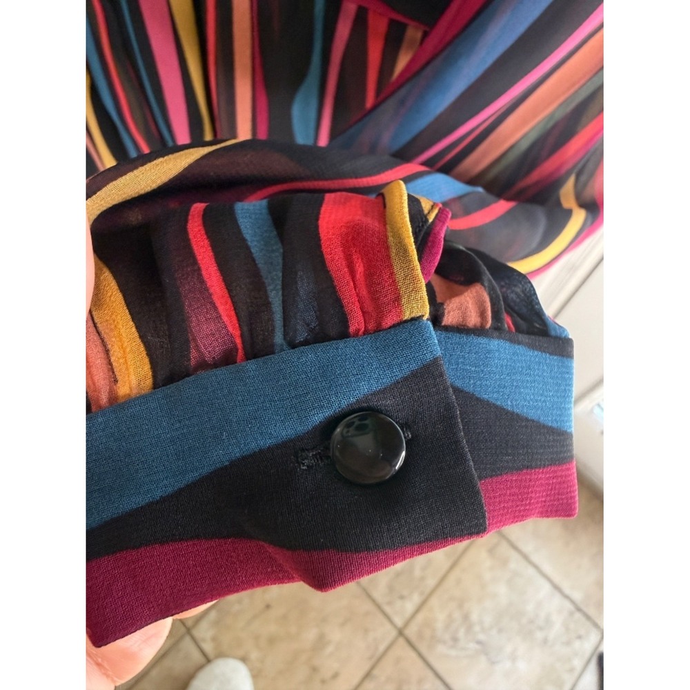 Anne Klein Multicolor Sheer Stripe Midi Dress Womens 16 Cocktail Party - Picture 4 of 8